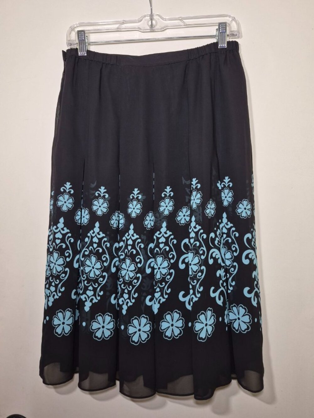 Studio I Black & Aqua Floral Chiffon Midi Skirt - Size 8 (NWT Without Tags) - Picture 3 of 7